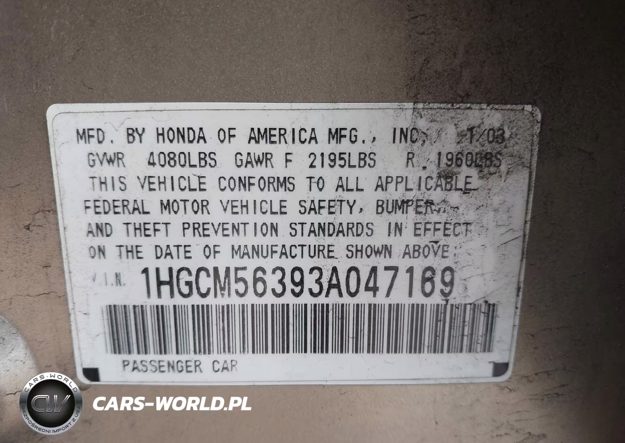 2003 Honda Accord 2.4 Lx VIN:1HGCM56393A047169 - 9
