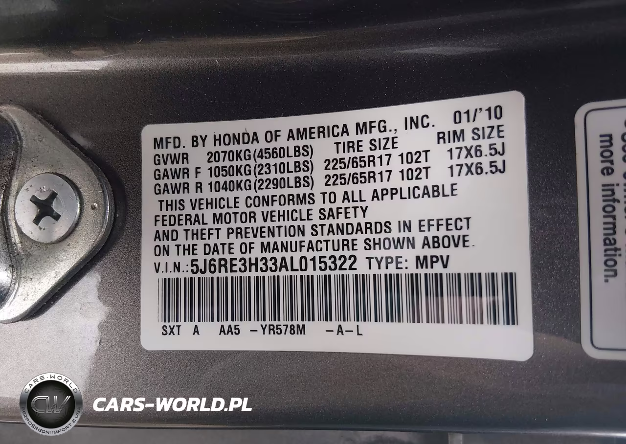 2010 Honda Cr-V Lx VIN:5J6RE3H33AL015322 - 9