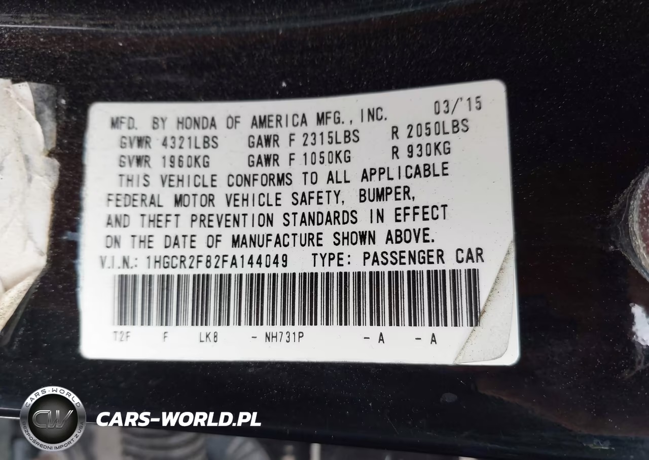 2015 Honda Accord Ex-L VIN:1HGCR2F82FA144049 - 9