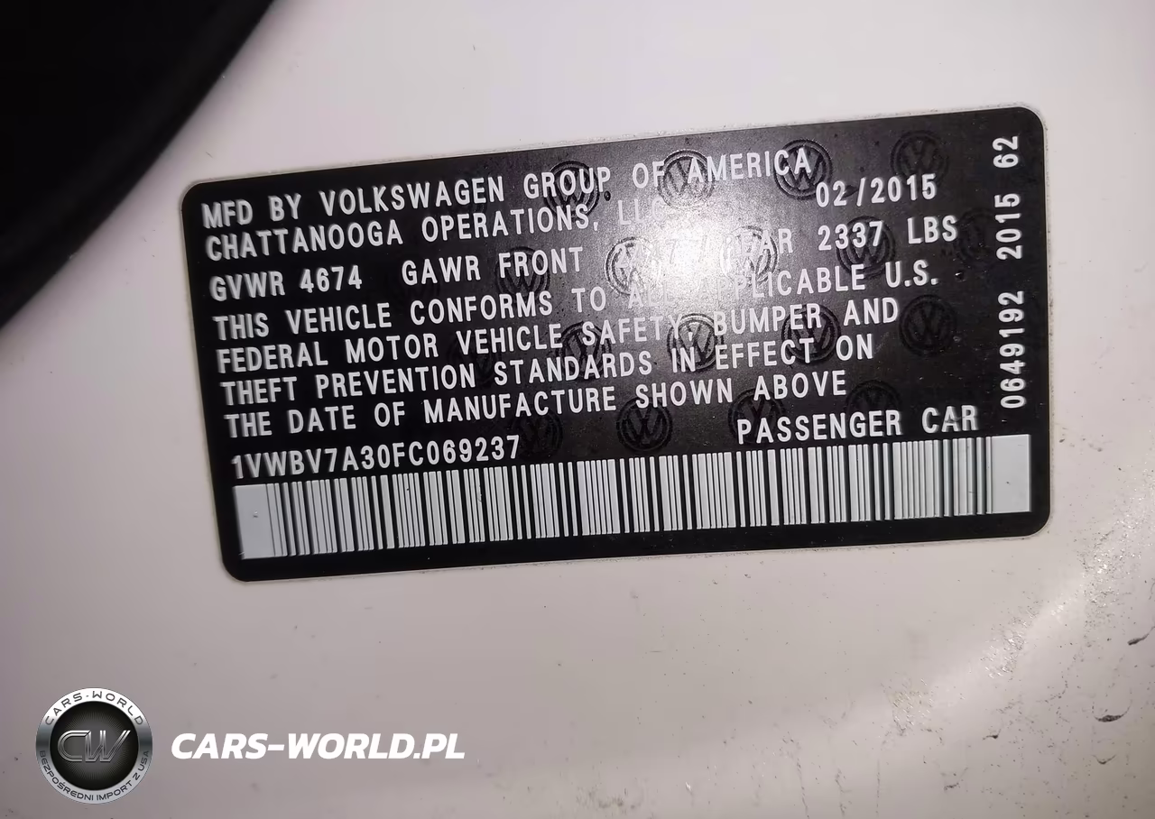 2015 Volkswagen Passat 2.0L Tdi Se VIN:1VWBV7A30FC069237 - 9