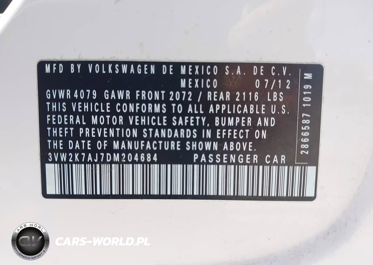 2013 Volkswagen Jetta 2.0L S VIN:3VW2K7AJ7DM204684 - 9