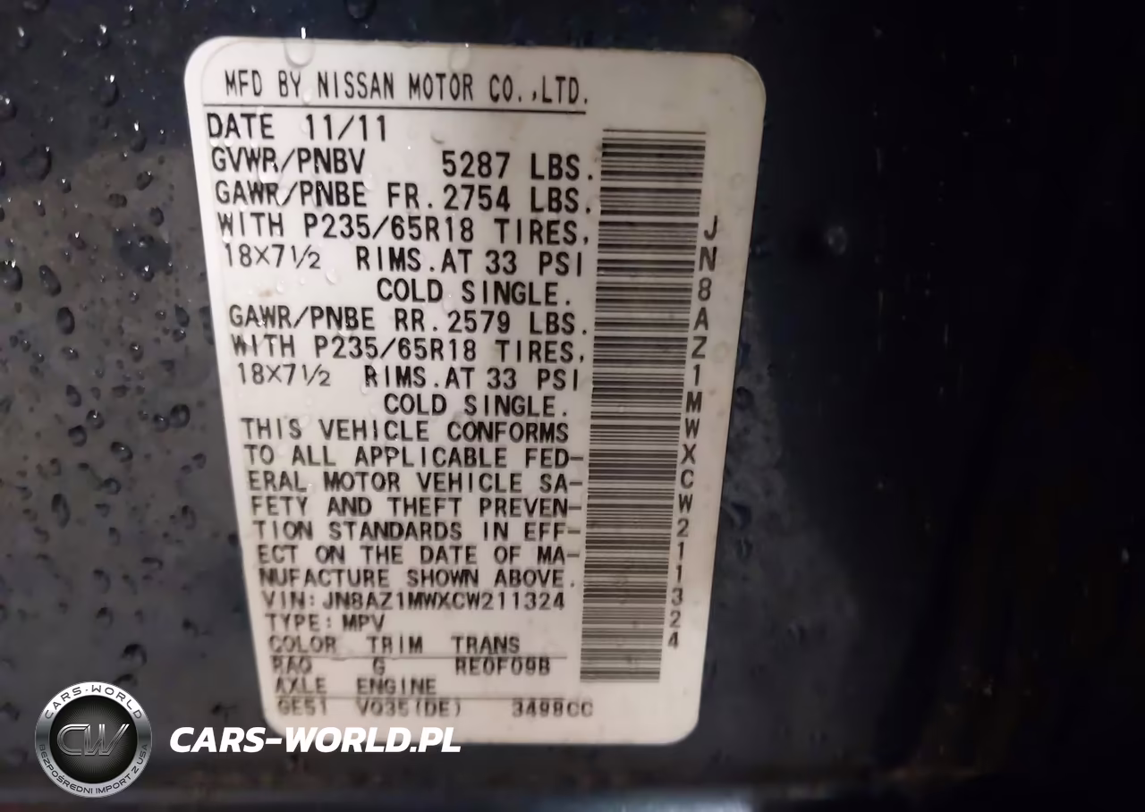 2012 Nissan Murano S VIN:JN8AZ1MWXCW211324 - 9