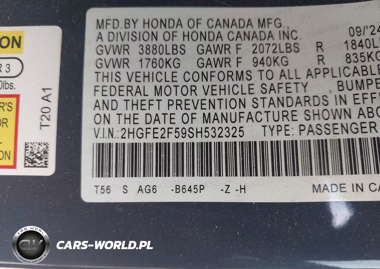 2025 Honda Civic Sport VIN:2HGFE2F59SH532325 - 9