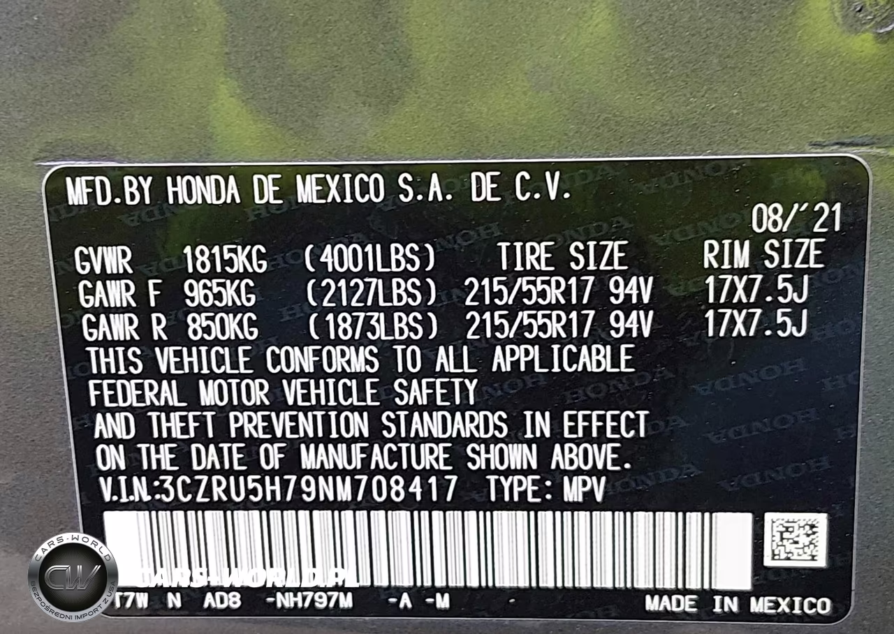 2022 Honda Hr-V 2Wd Ex-L VIN:3CZRU5H79NM708417 - 9