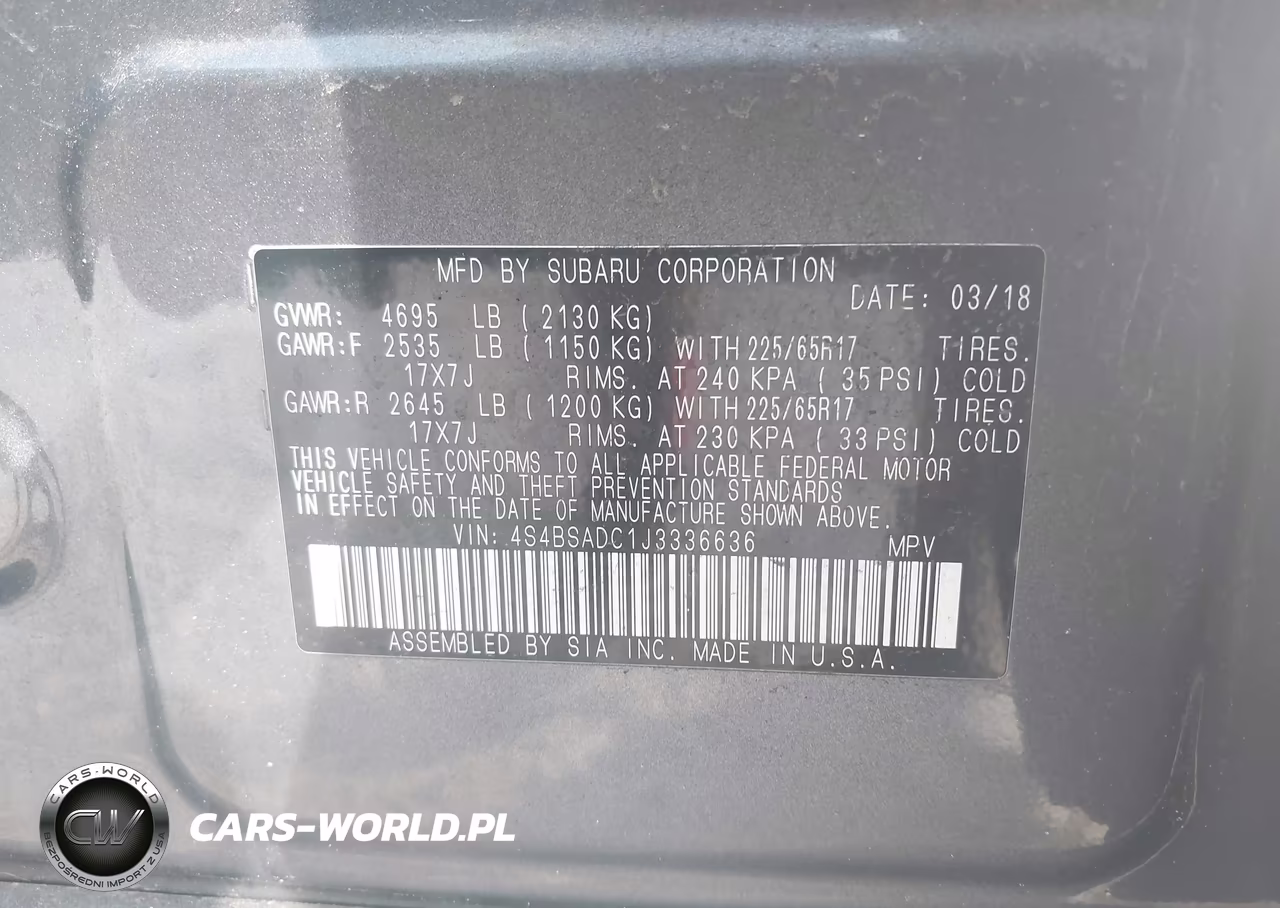 2018 Subaru Outback 2.5I Premium VIN:4S4BSADC1J3336636 - 9