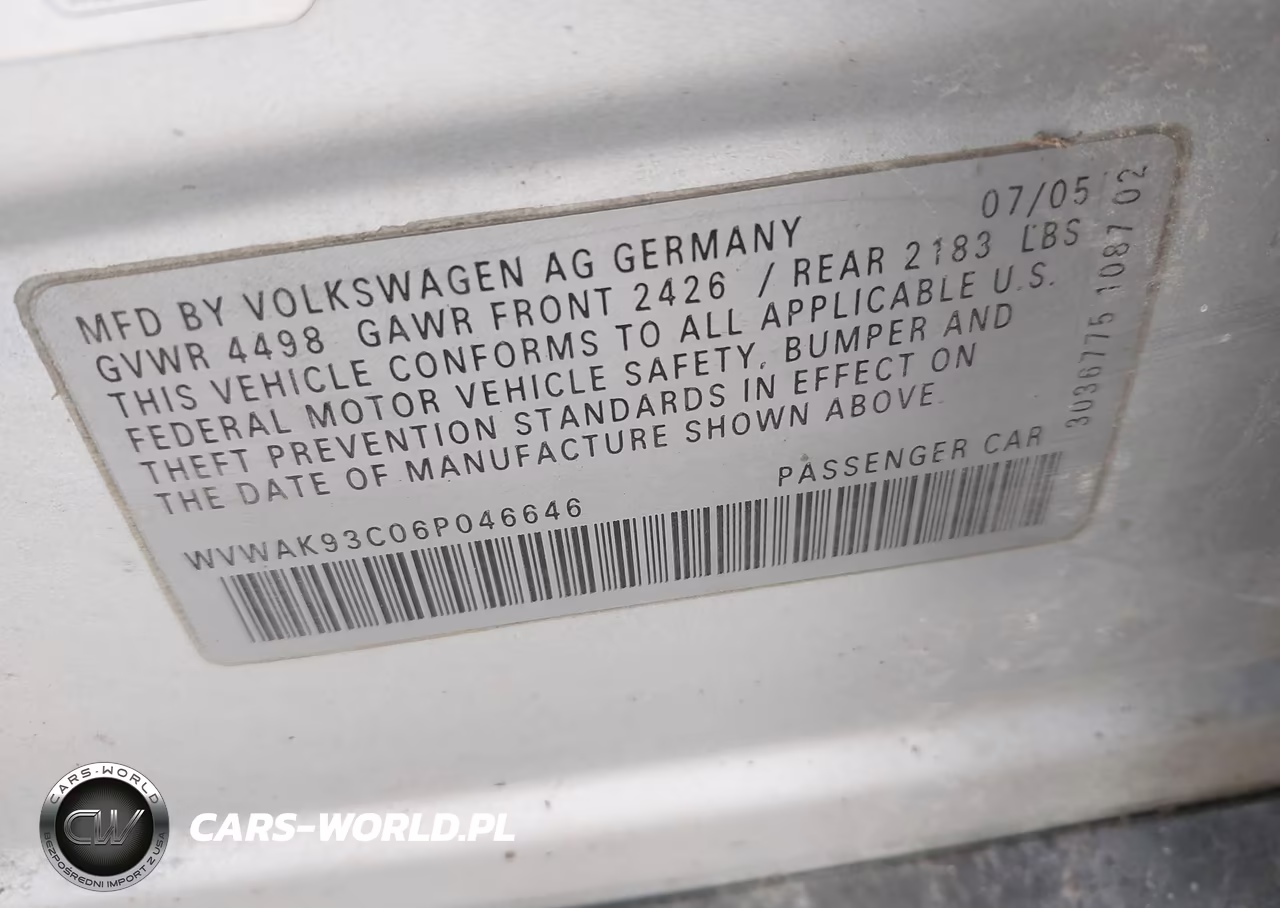 2006 Volkswagen Passat 2.0T VIN:WVWAK93C06P046646 - 9