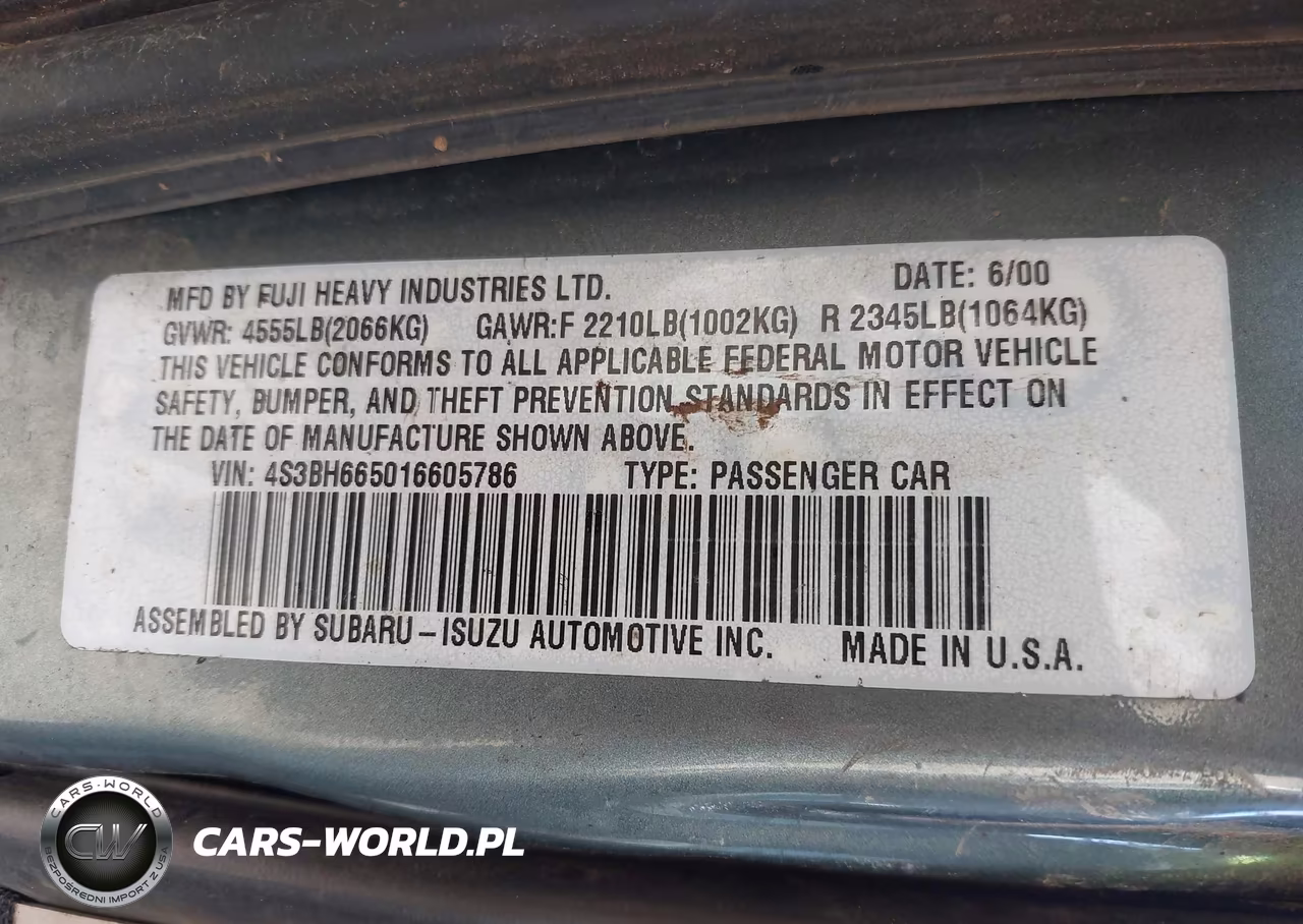 2001 Subaru Outback VIN:4S3BH665016605786 - 9