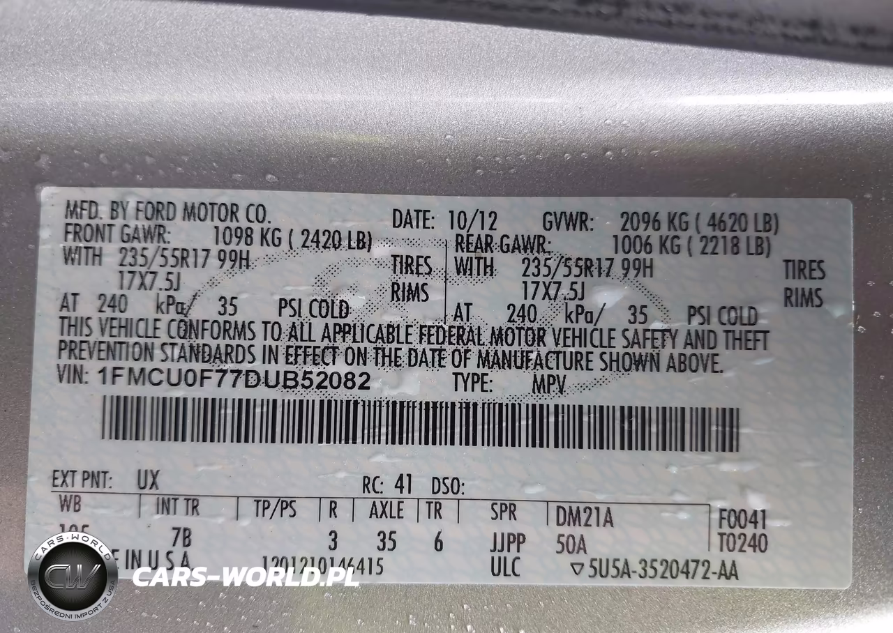 2013 Ford Escape S VIN:1FMCU0F77DUB52082 - 9