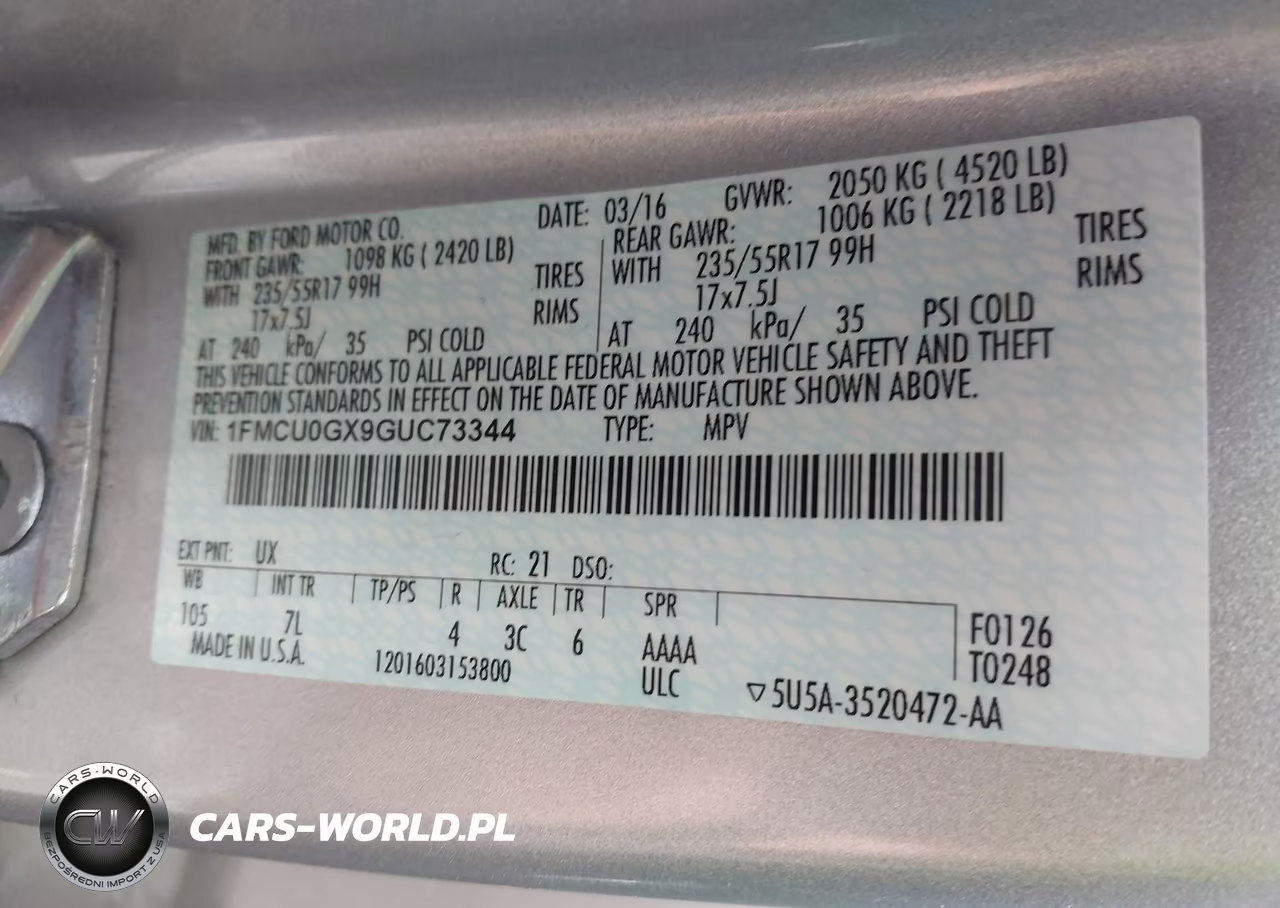 2016 Ford Escape Se VIN:1FMCU0GX9GUC73344 - 9