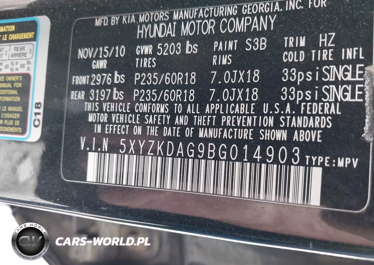 2011 Hyundai Santa Fe Limited V6 VIN:5XYZKDAG9BG014903 - 9