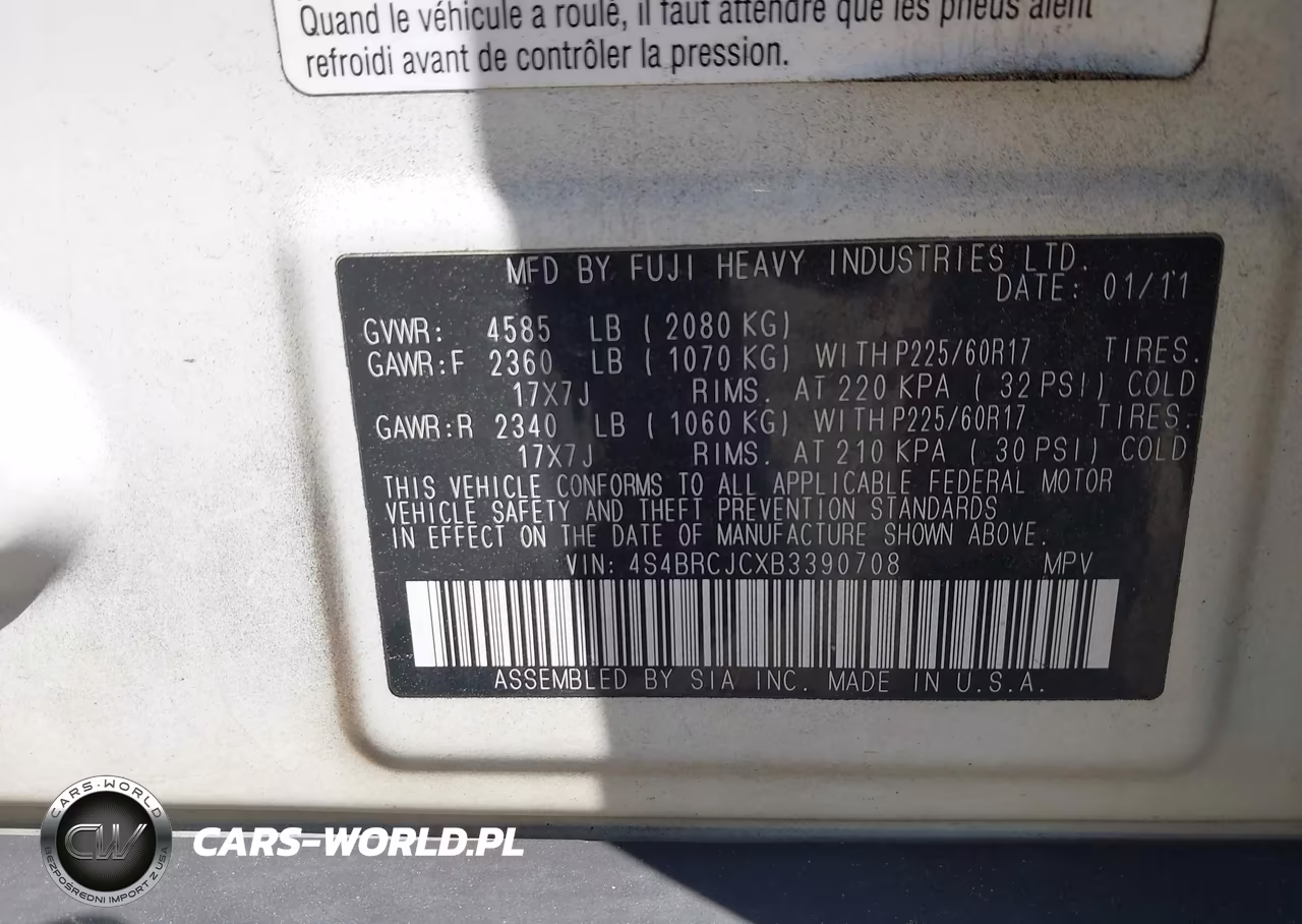 2011 Subaru Outback 2.5I Limited VIN:4S4BRCJCXB3390708 - 9
