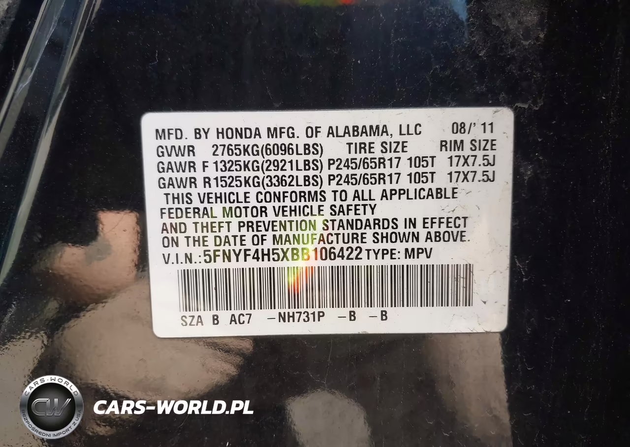 2011 Honda Pilot Ex-L VIN:5FNYF4H5XBB106422 - 9