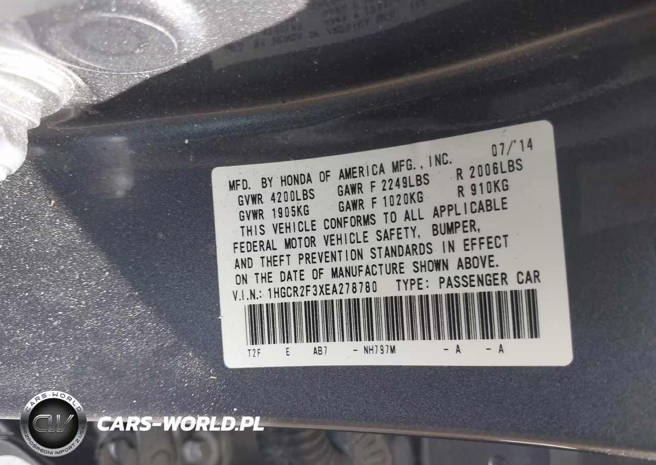 2014 Honda Accord Lx VIN:1HGCR2F3XEA278780 - 9