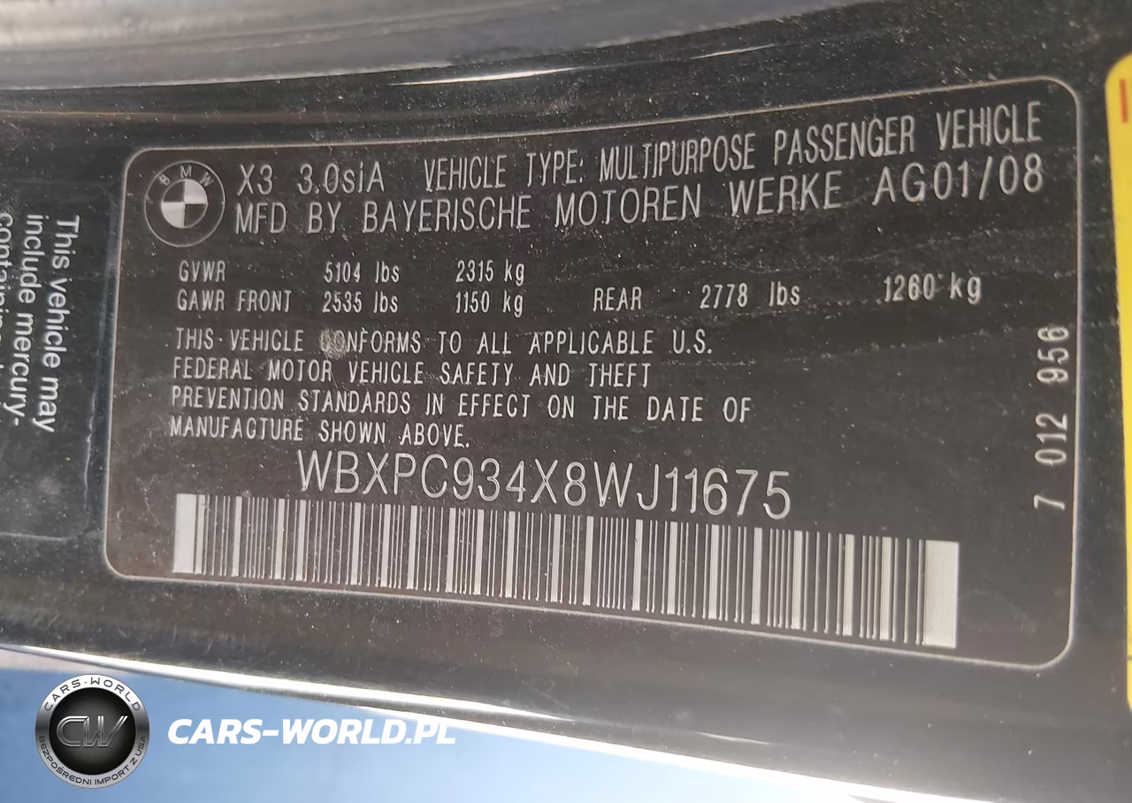 2008 BMW X3 3.0Si VIN:WBXPC934X8WJ11675 - 9