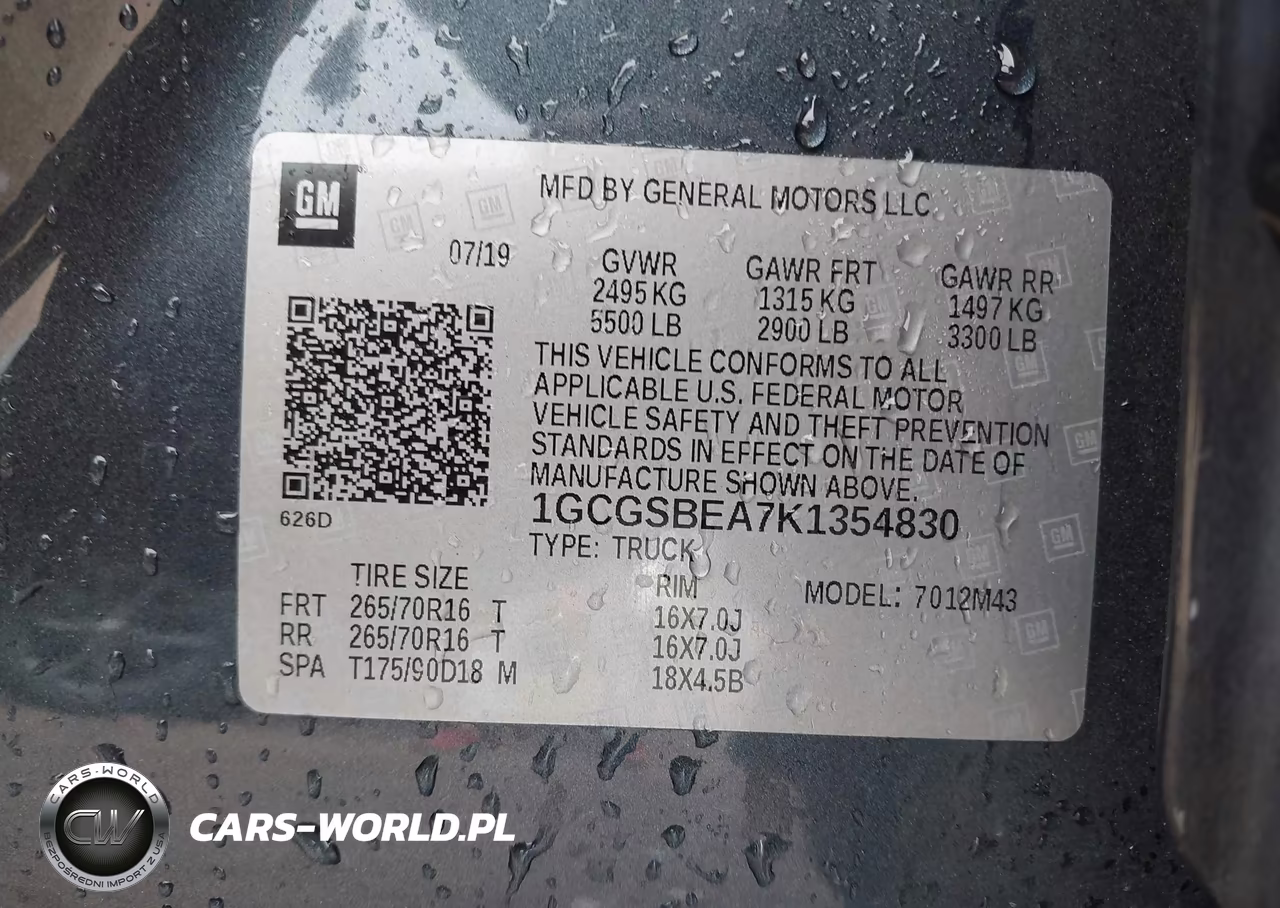 2019 Chevrolet Colorado Wt VIN:1GCGSBEA7K1354830 - 9