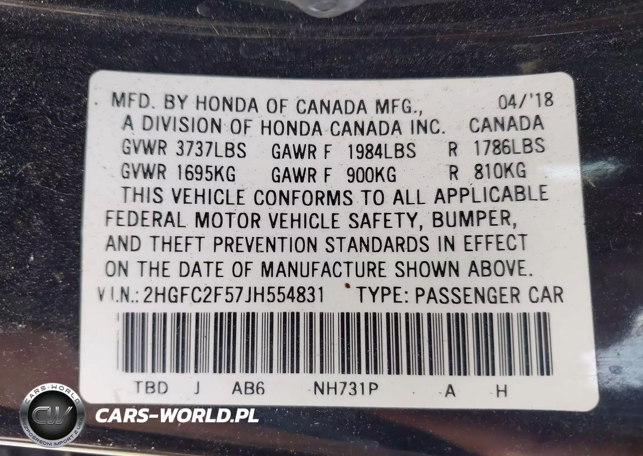 2018 Honda Civic Lx VIN:2HGFC2F57JH554831 - 9