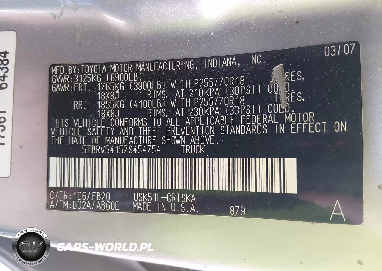 2007 Toyota Tundra Sr5 V8 VIN:5TBRV54157S454754 - 9