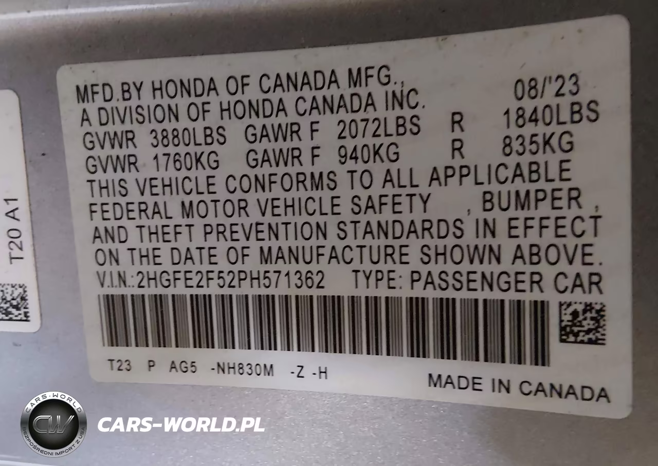 2023 Honda Civic Sport VIN:2HGFE2F52PH571362 - 9