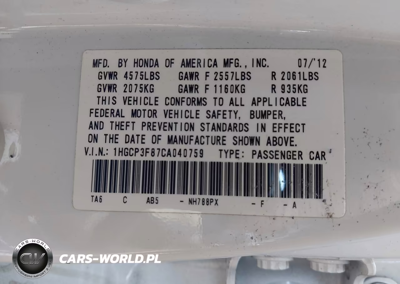 2012 Honda Accord 3.5 Ex-L VIN:1HGCP3F87CA040759 - 9