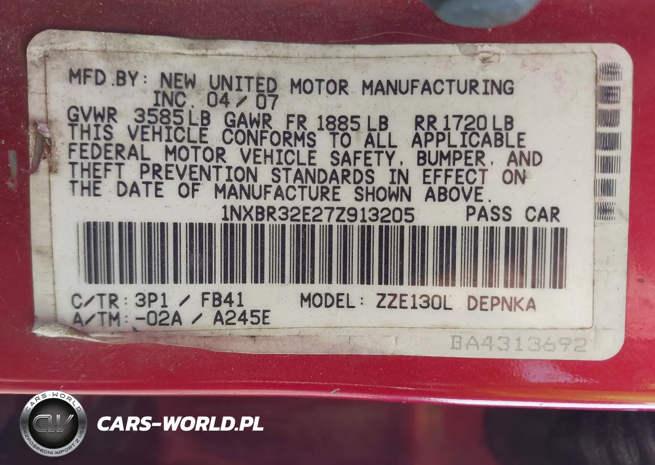 2007 Toyota Corolla Le VIN:1NXBR32E27Z913205 - 9