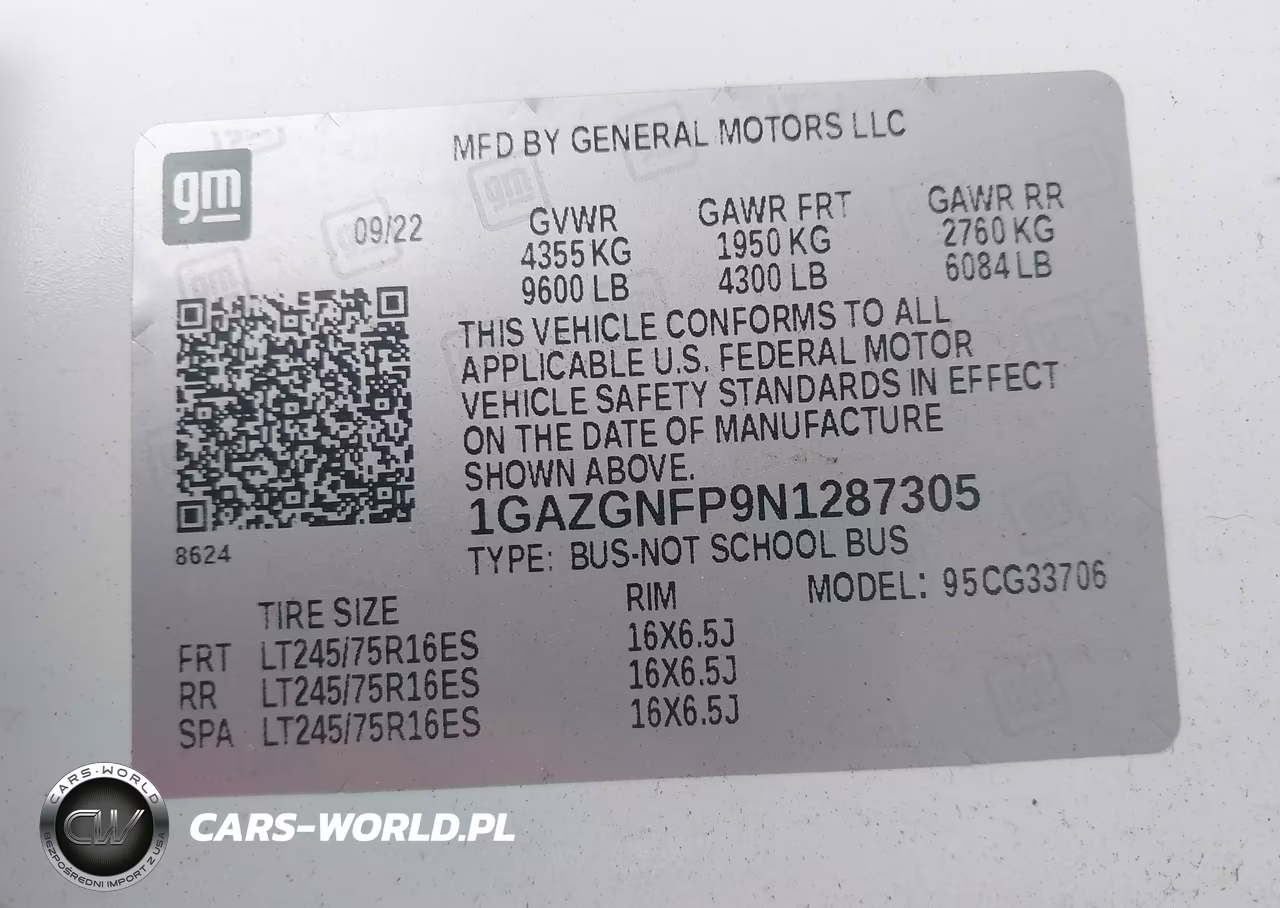 2022 Chevrolet Express Passenger Rwd 3500 Extended Wheelbase Ls VIN:1GAZGNFP9N1287305 - 9