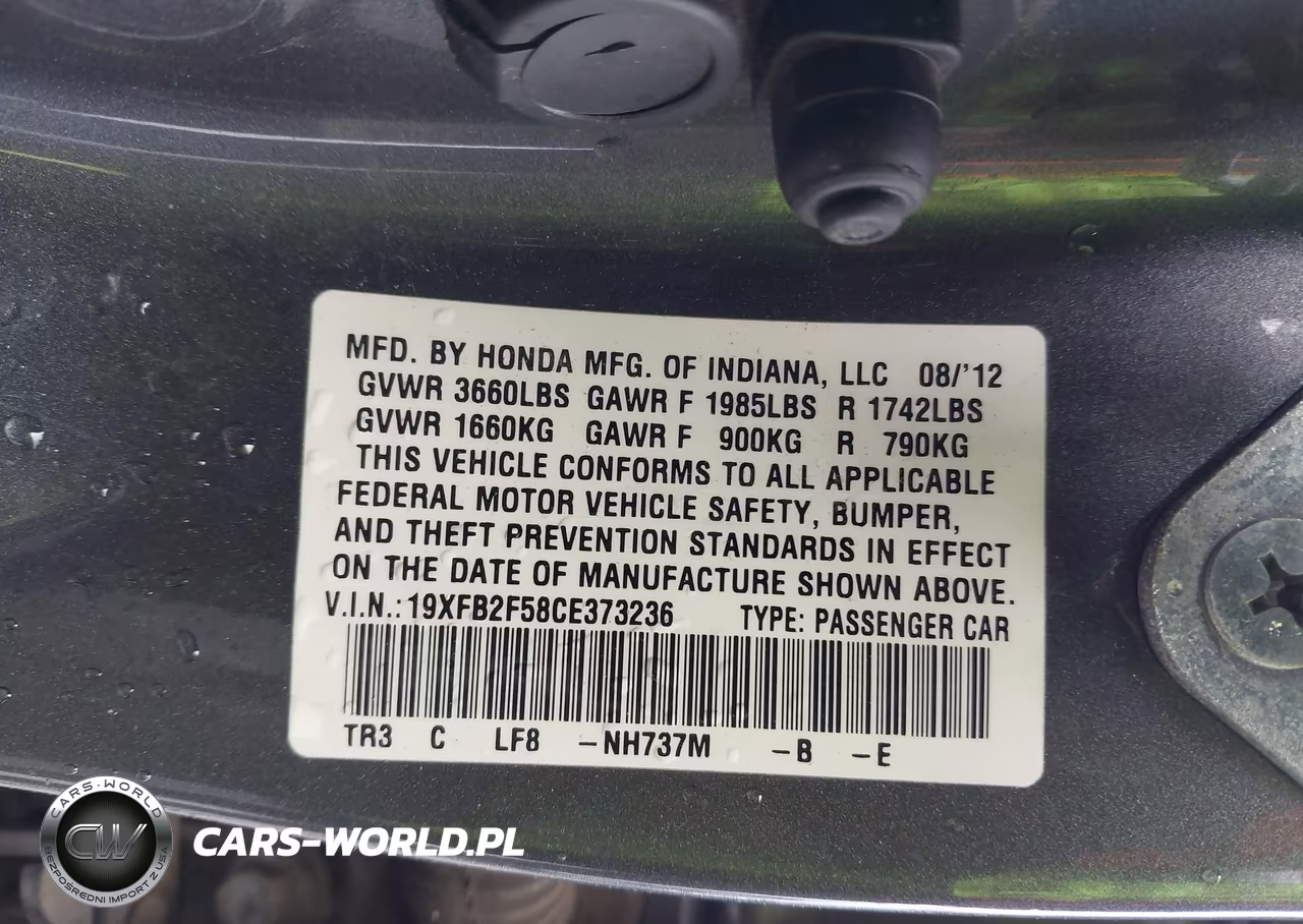 2012 Honda Civic Lx VIN:19XFB2F58CE373236 - 9