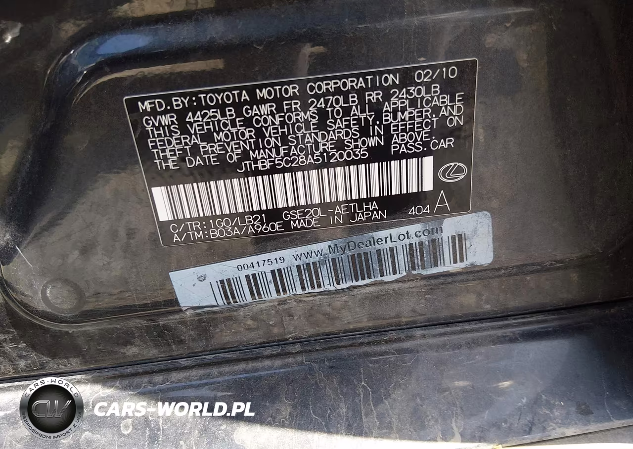 2010 Lexus Is 250 VIN:JTHBF5C28A5120035 - 9