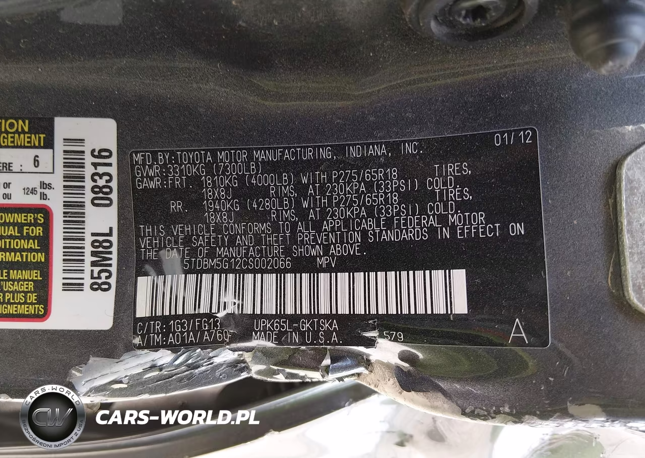2012 Toyota Sequoia Sr5 4.6L V8 VIN:5TDBM5G12CS002066 - 9