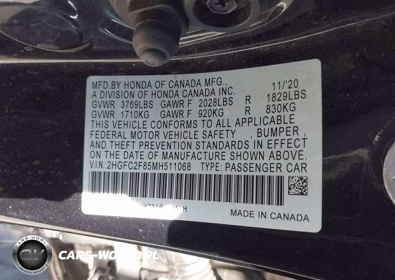 2021 Honda Civic Sport VIN:2HGFC2F85MH511068 - 9