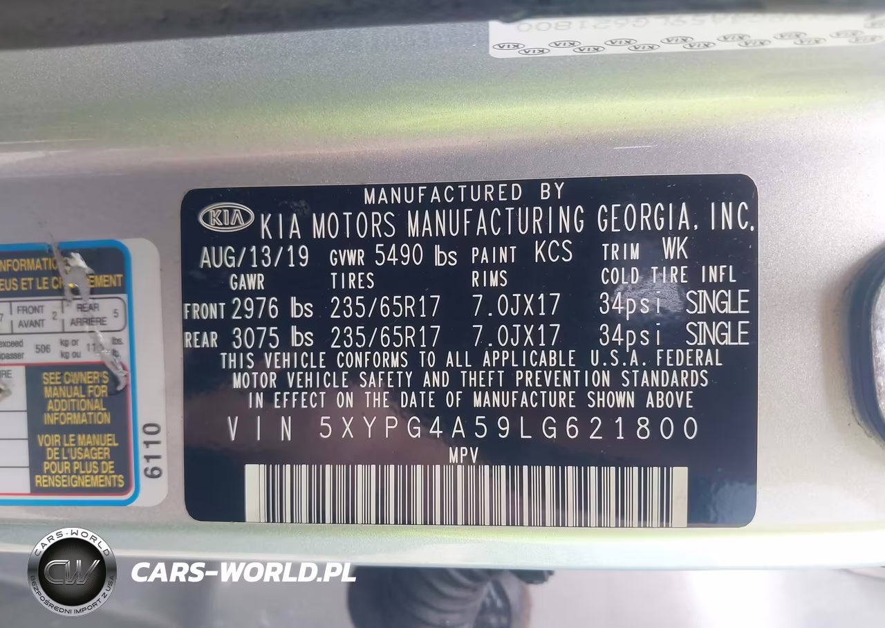 2020 Kia Sorento 3.3L Lx VIN:5XYPG4A59LG621800 - 9