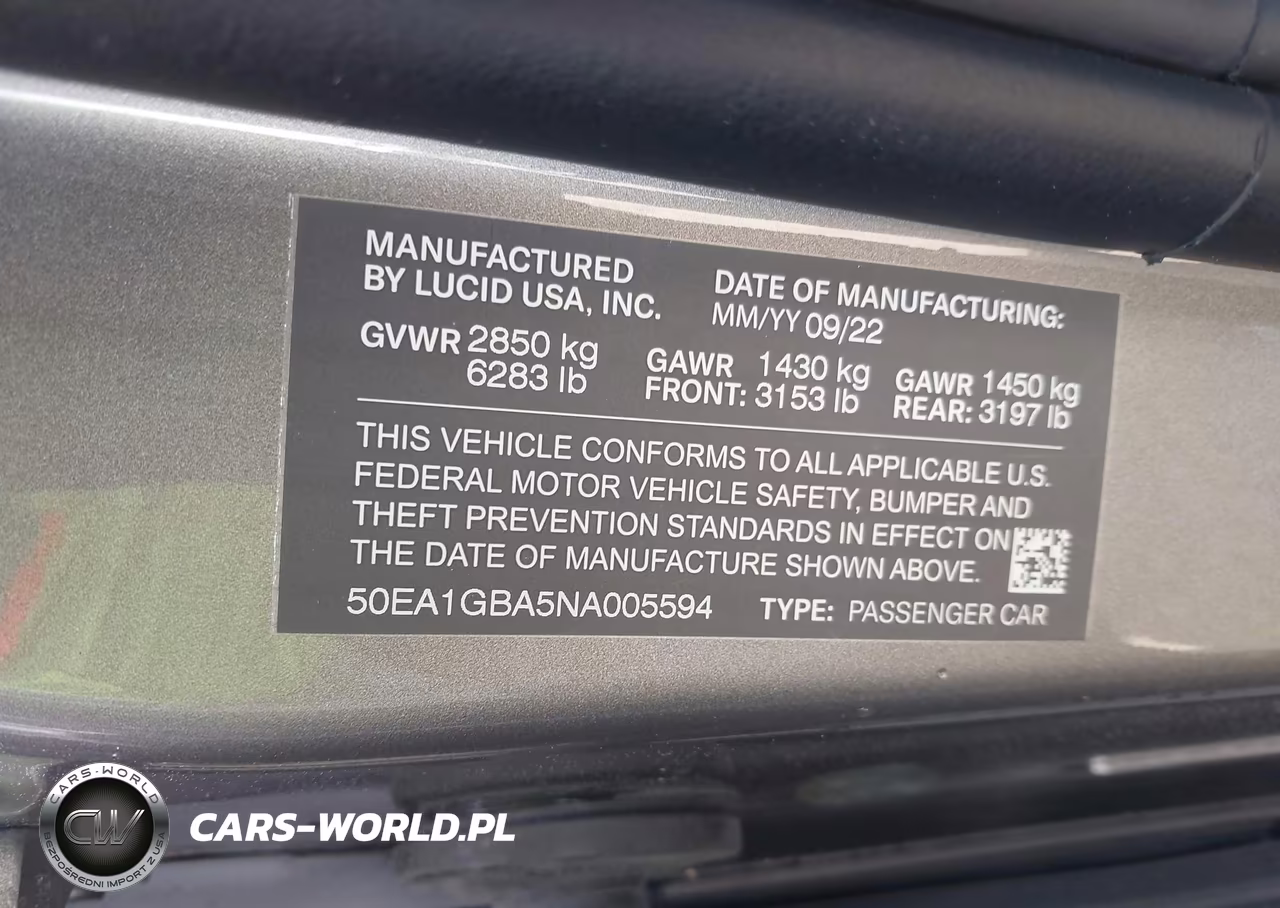 2022 Lucid Air Grand Touring VIN:50EA1GBA5NA005594 - 9