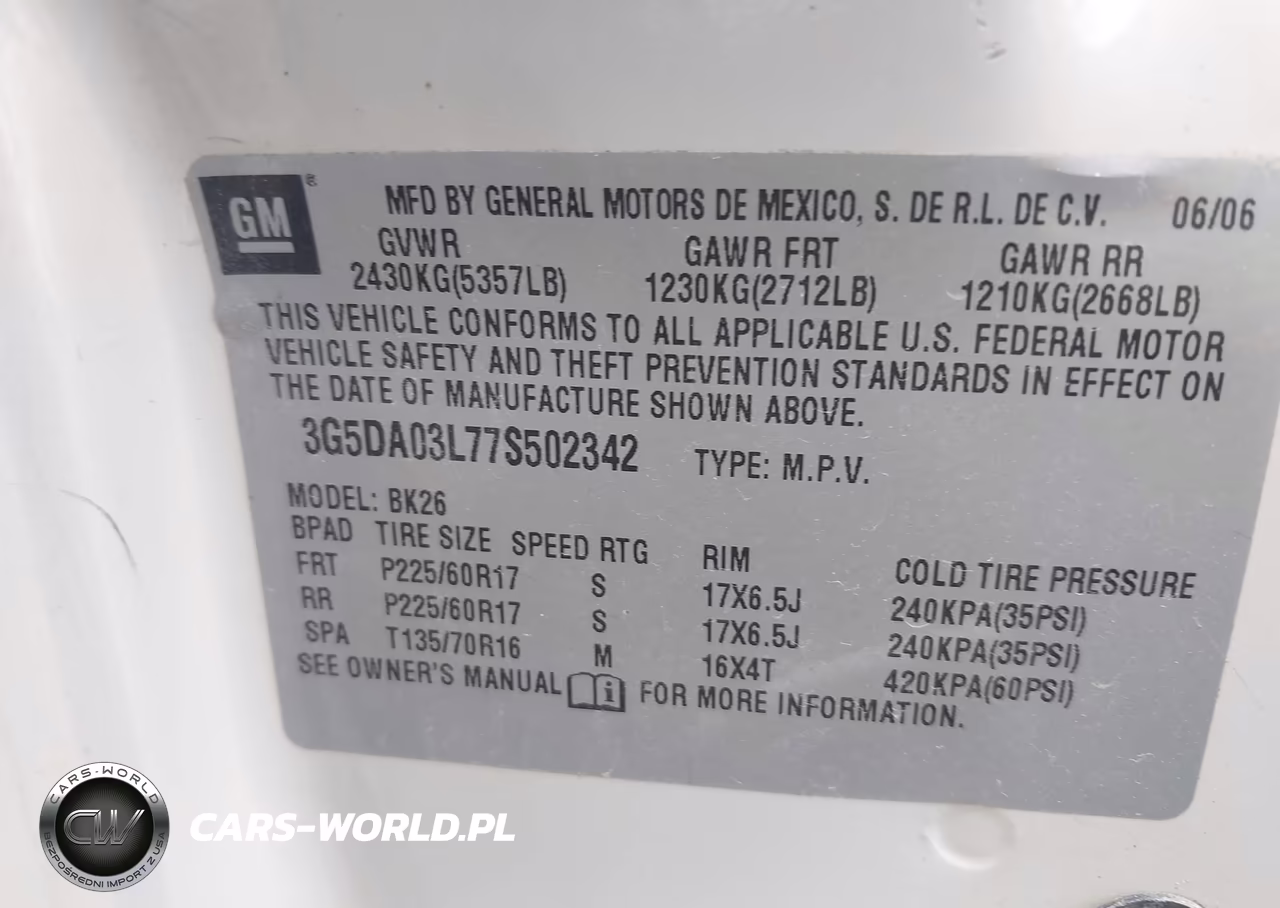 2007 Buick Rendezvous Cx VIN:3G5DA03L77S502342 - 9
