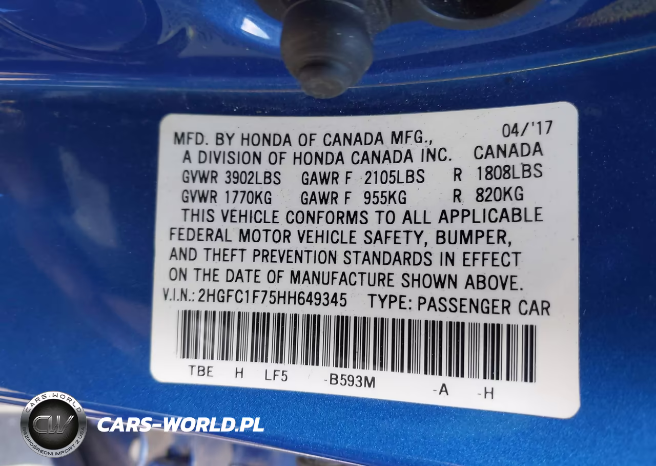 2017 Honda Civic Ex-L VIN:2HGFC1F75HH649345 - 9