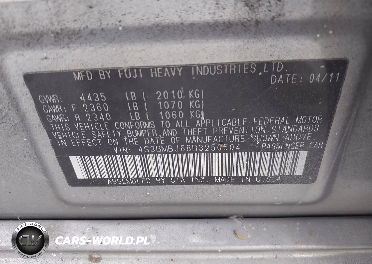 2011 Subaru Legacy 2.5I Limited VIN:4S3BMBJ68B3250504 - 9