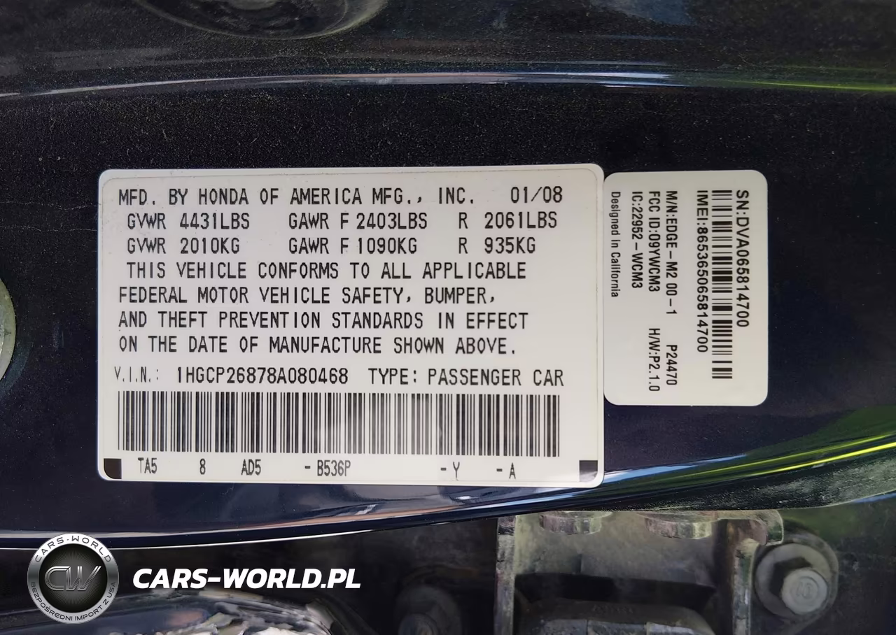 2008 Honda Accord 2.4 Ex-L VIN:1HGCP26878A080468 - 9