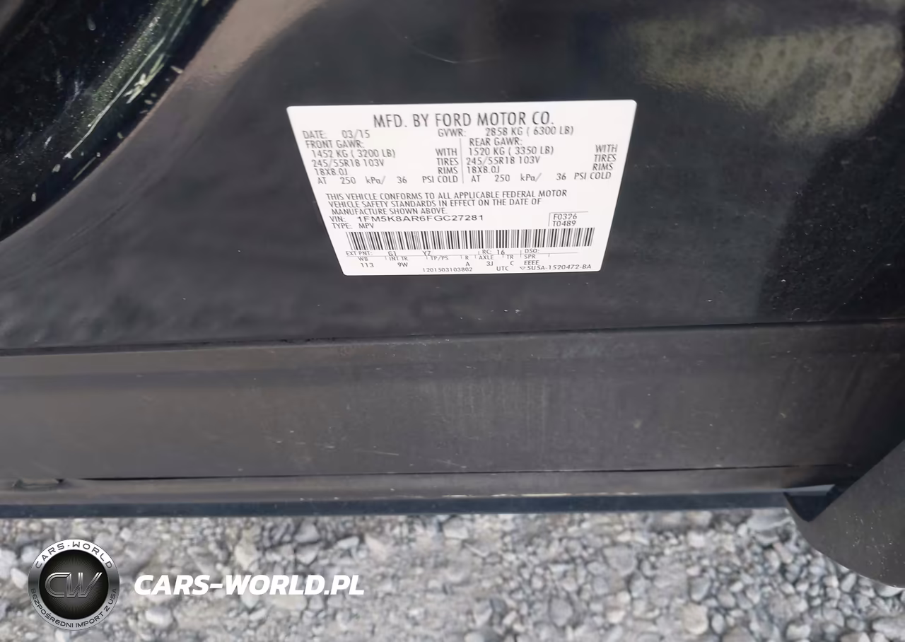 2015 Ford Police Interceptor VIN:1FM5K8AR6FGC27281 - 9