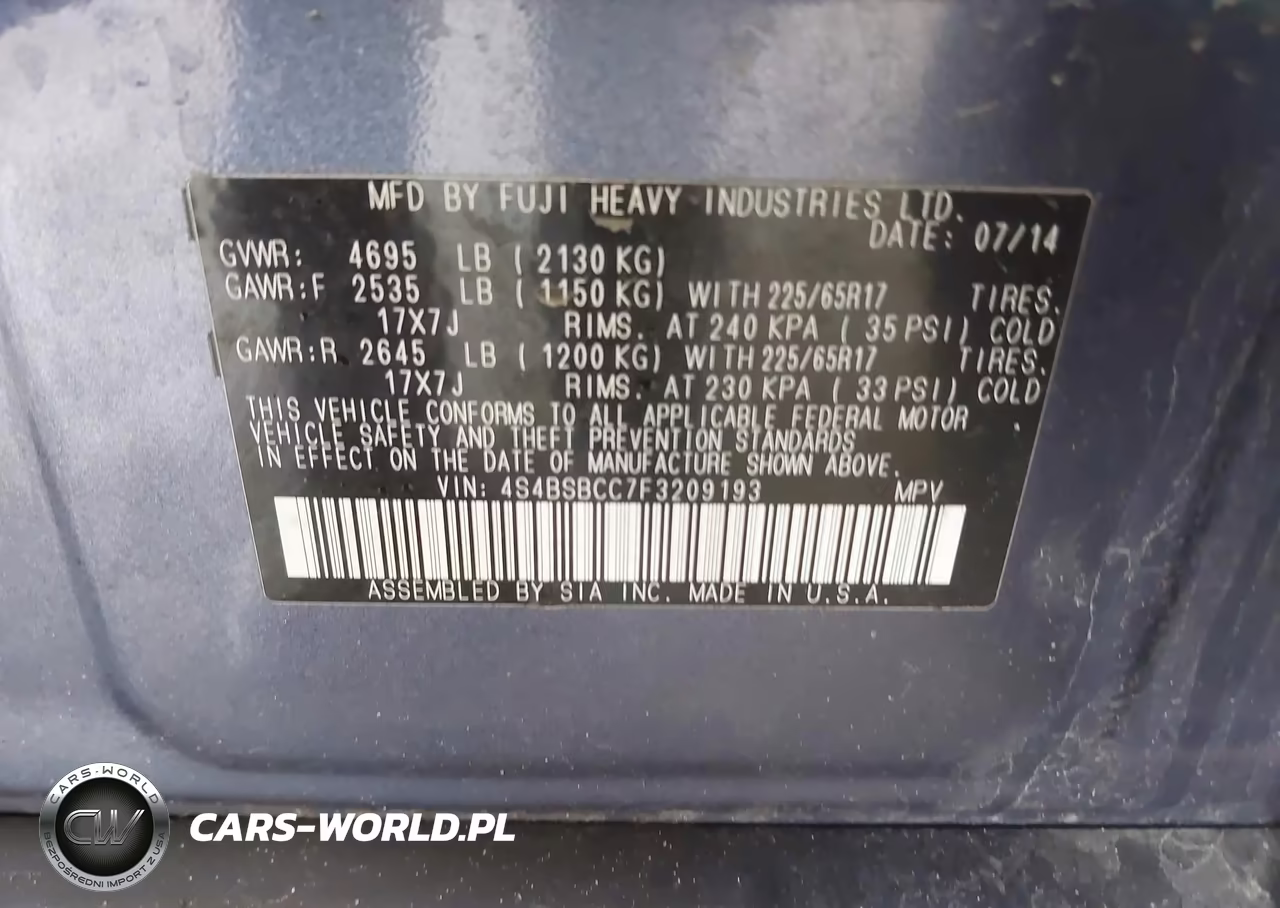 2015 Subaru Outback 2.5I Premium VIN:4S4BSBCC7F3209193 - 9