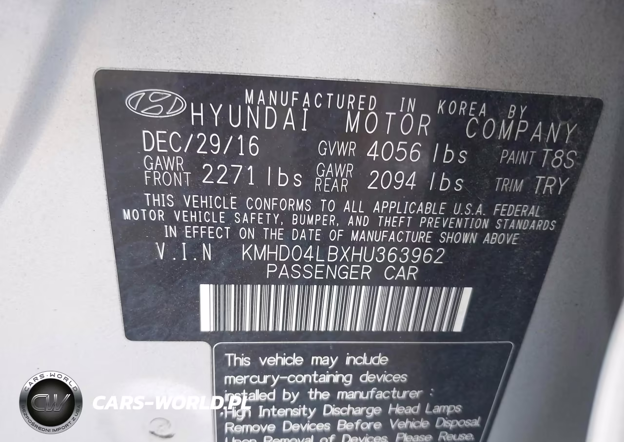 2017 Hyundai Elantra Sport VIN:KMHD04LBXHU363962 - 9