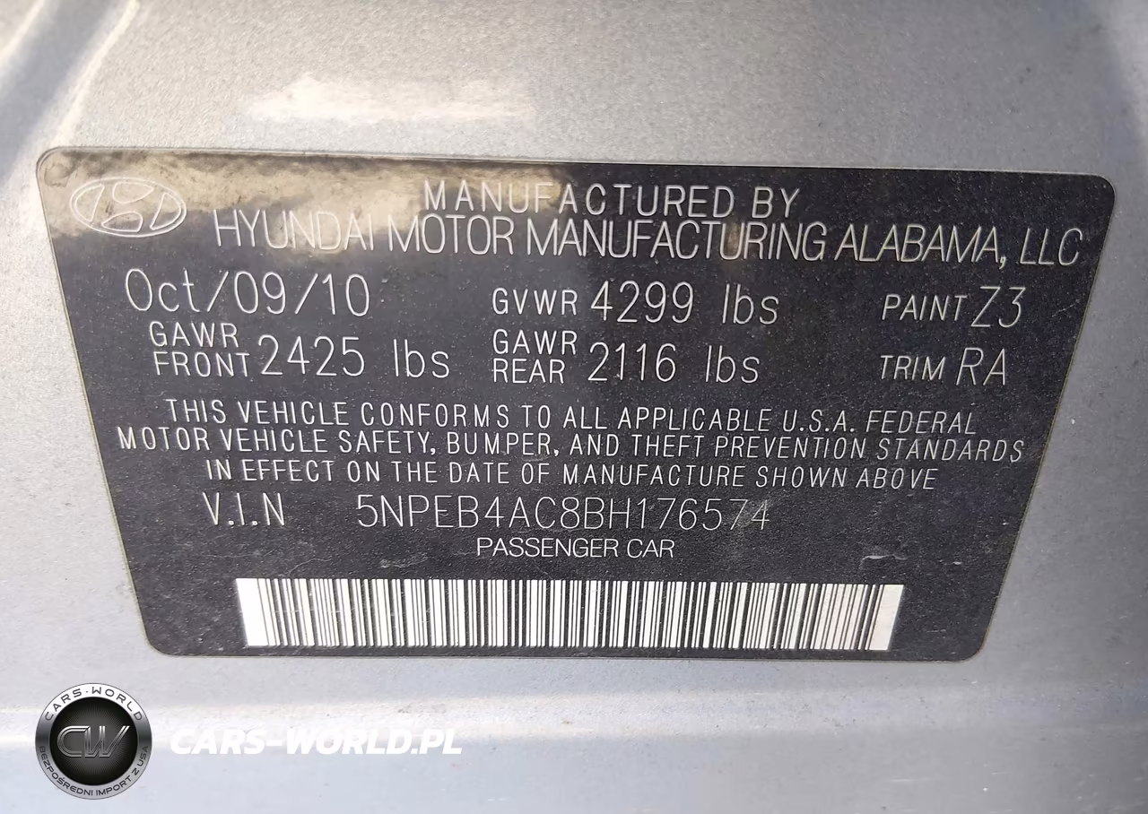 2011 Hyundai Sonata Gls VIN:5NPEB4AC8BH176574 - 9