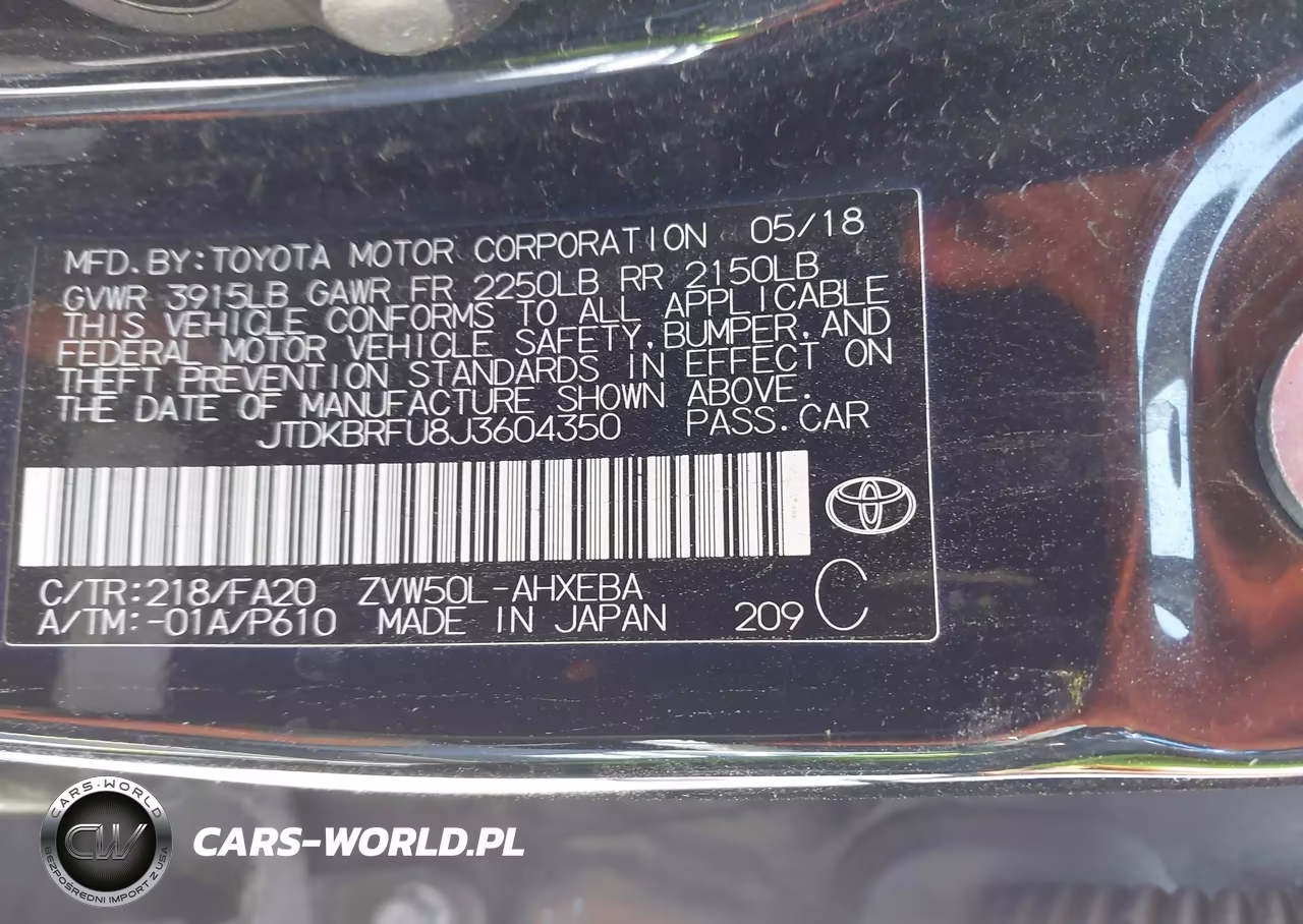 2018 Toyota Prius Two VIN:JTDKBRFU8J3604350 - 9
