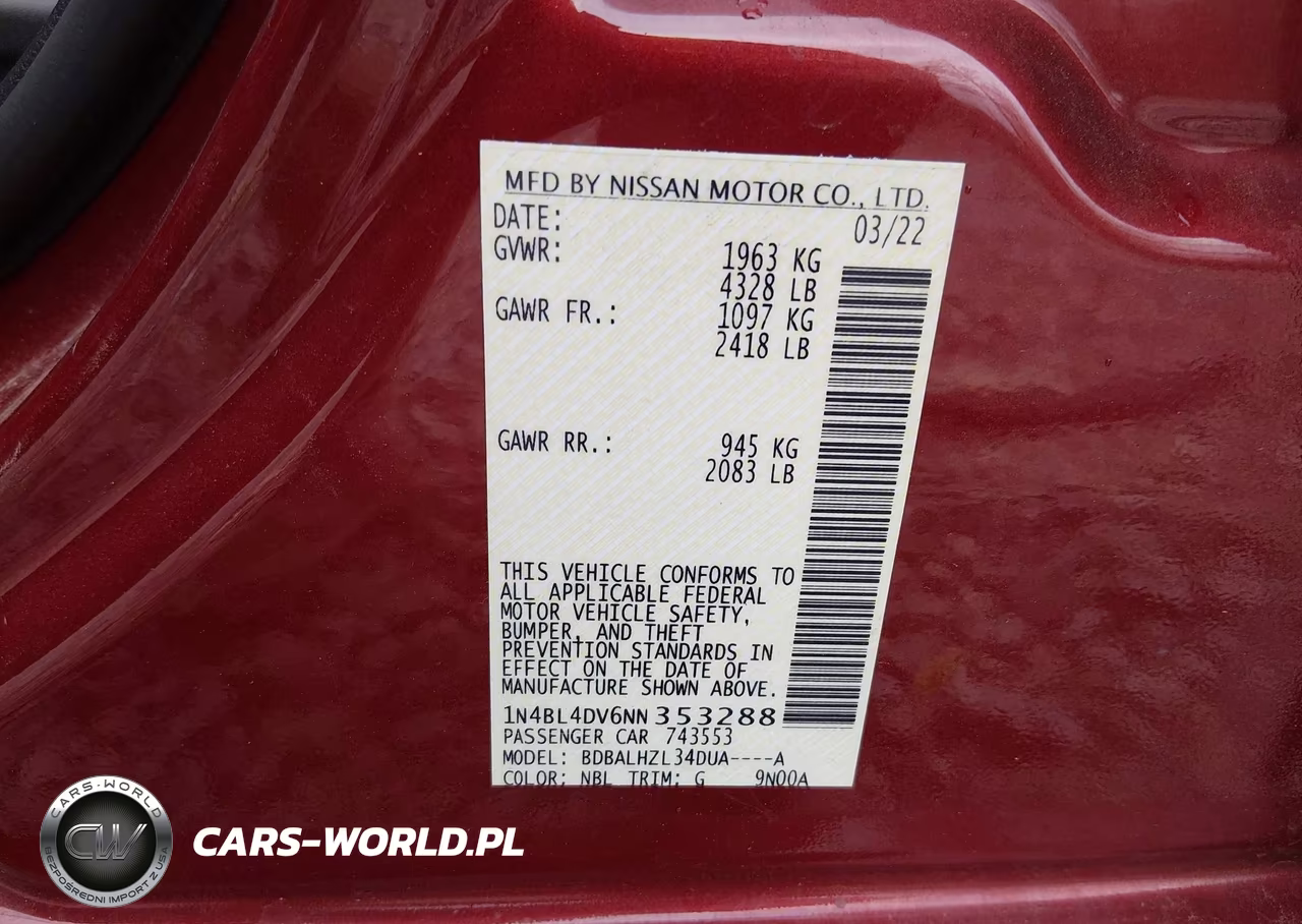 2022 Nissan Altima Sv Fwd VIN:1N4BL4DV6NN353288 - 9