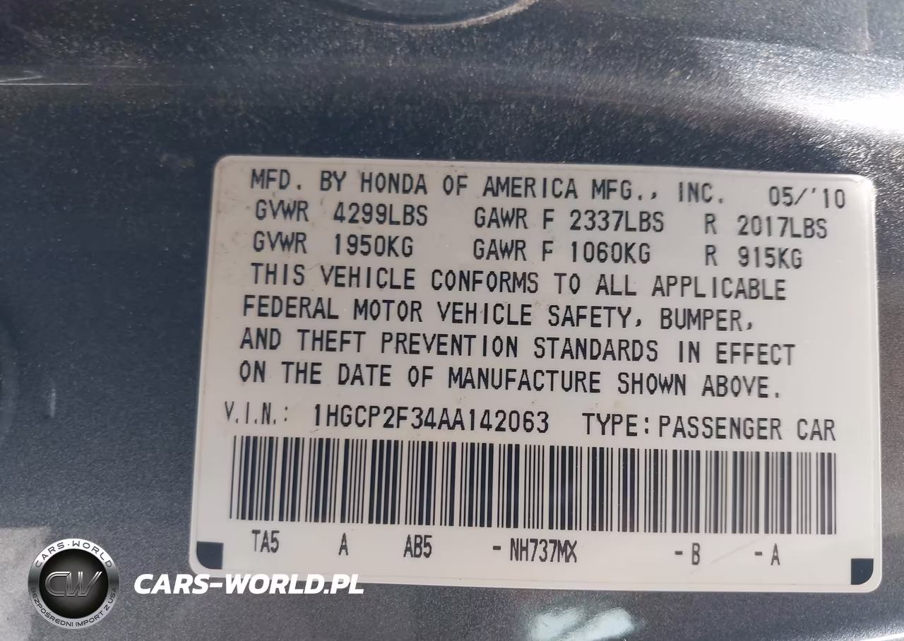 2010 Honda Accord 2.4 Lx VIN:1HGCP2F34AA142063 - 9