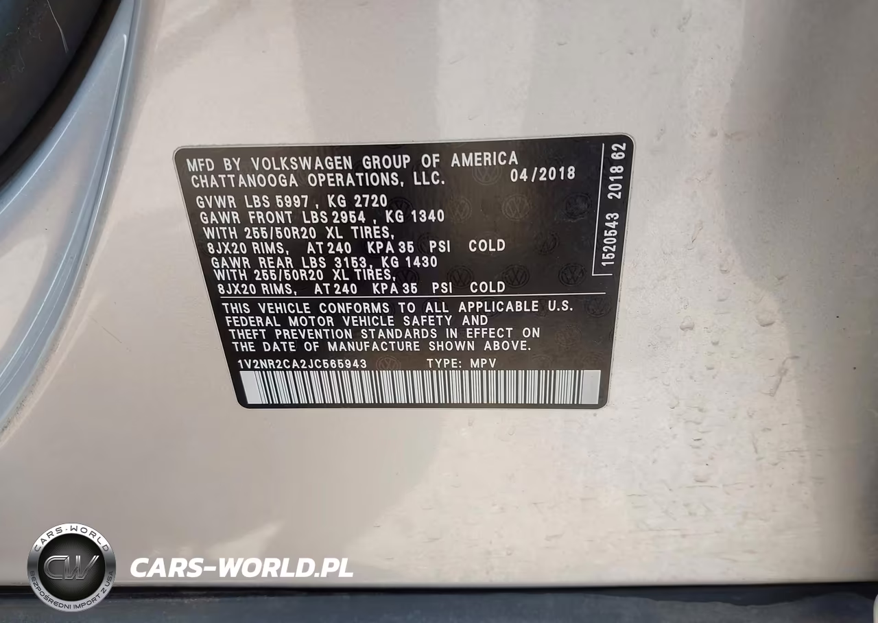 2018 Volkswagen Atlas 3.6L V6 Sel Premium VIN:1V2NR2CA2JC565943 - 9