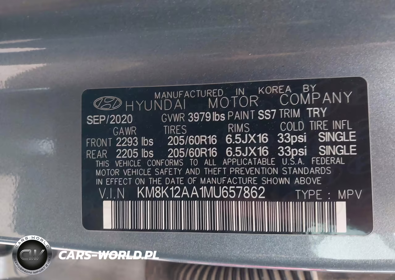 2021 Hyundai Kona Se VIN:KM8K12AA1MU657862 - 9