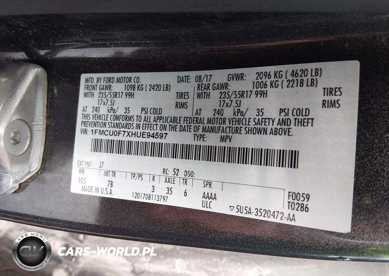 2017 Ford Escape S VIN:1FMCU0F7XHUE94597 - 9