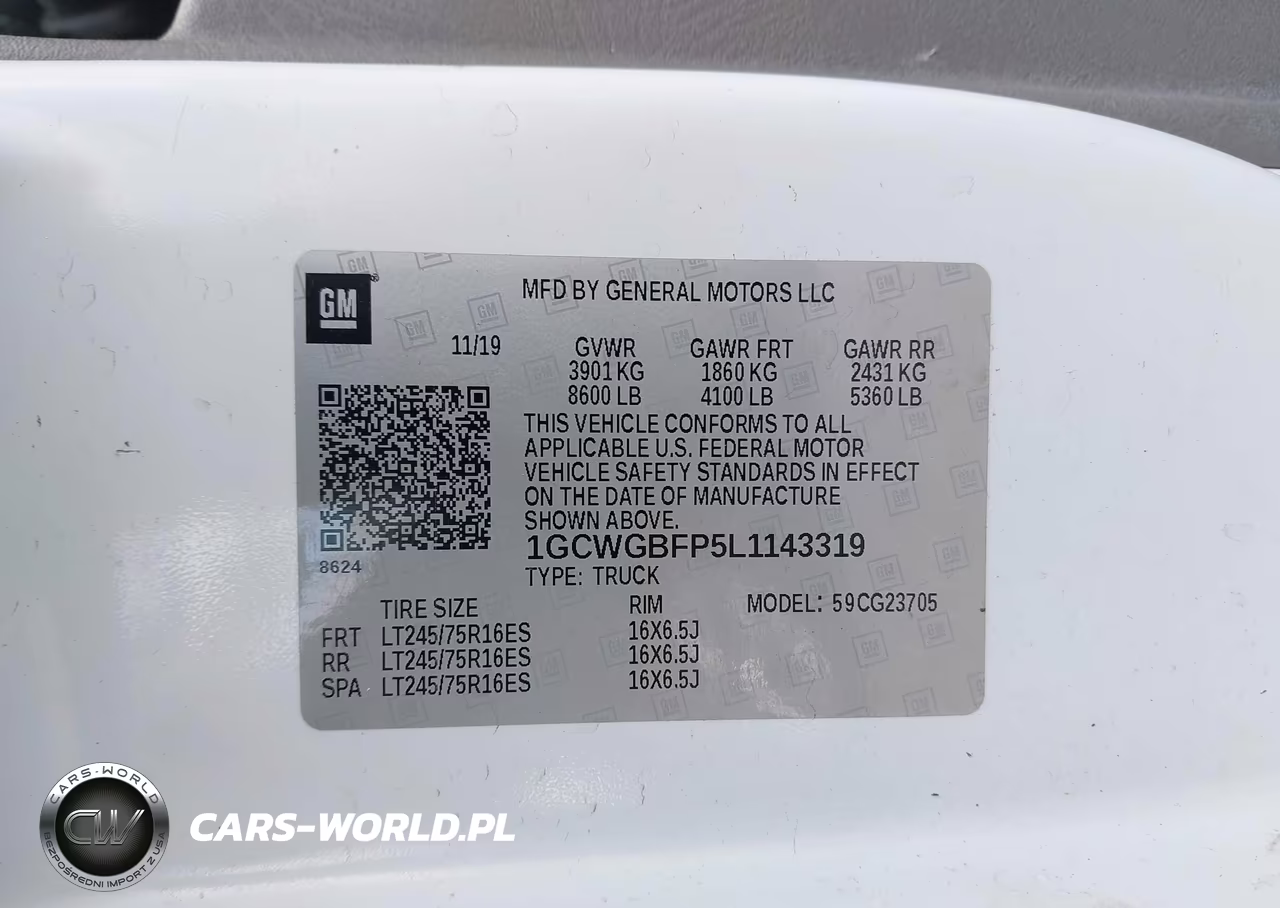 2020 Chevrolet Express Cargo Rwd 2500 Extended Wheelbase Wt VIN:1GCWGBFP5L1143319 - 9