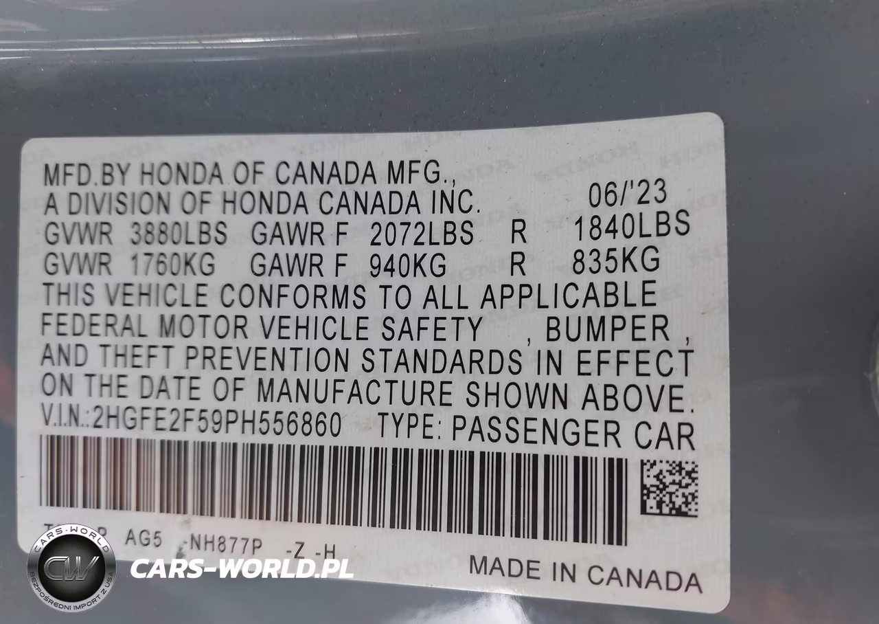 2023 Honda Civic Sport VIN:2HGFE2F59PH556860 - 9