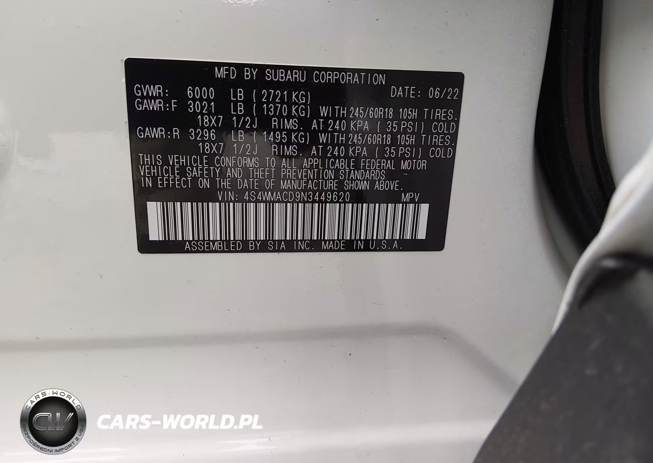 2022 Subaru Ascent Premium VIN:4S4WMACD9N3449620 - 9