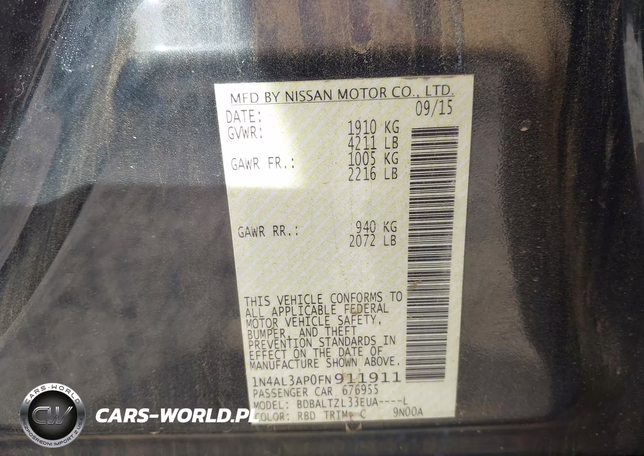 2015 Nissan Altima 2.5 Sl VIN:1N4AL3AP0FN911911 - 9