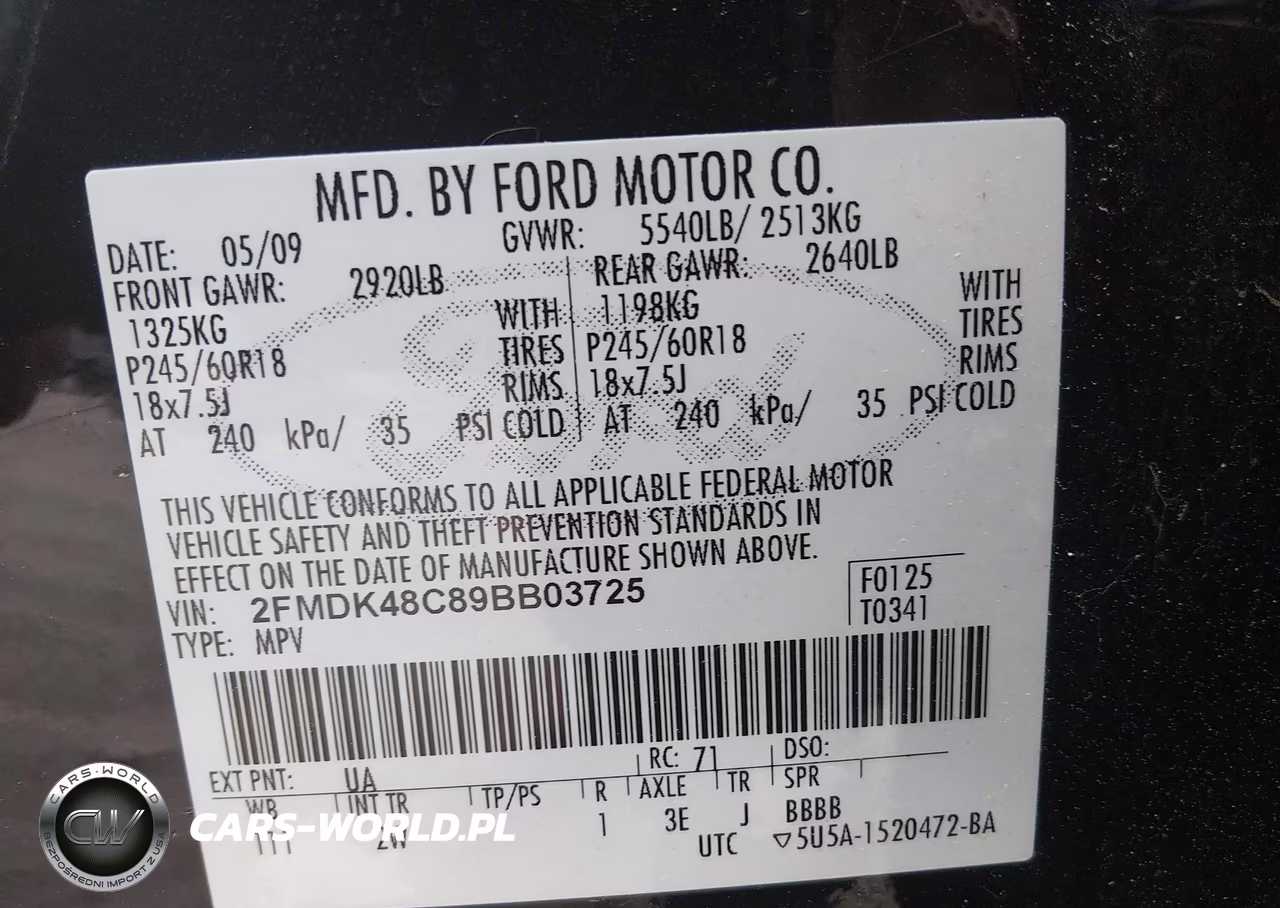 2009 Ford Edge Sel VIN:2FMDK48C89BB03725 - 9